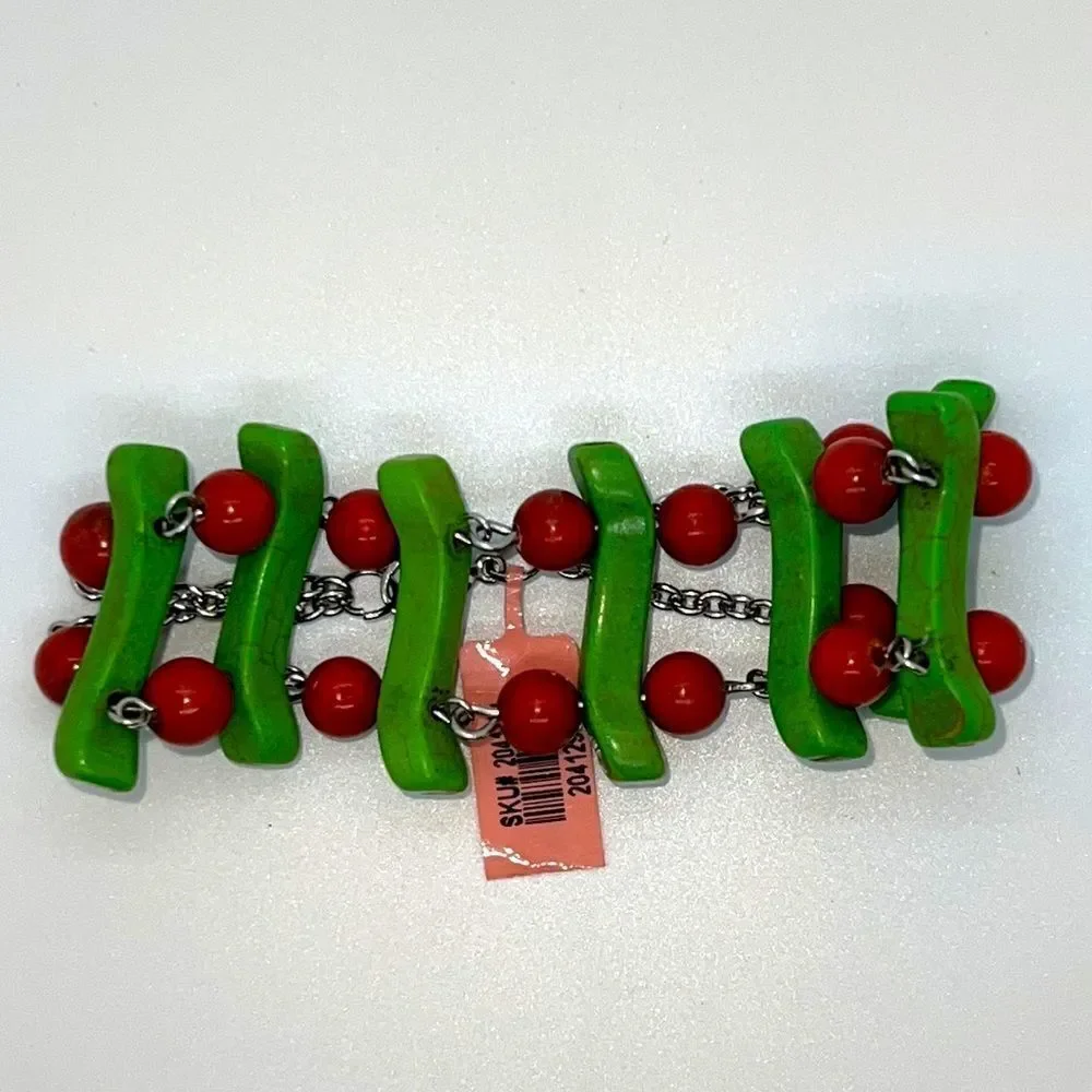 Beautiful Red And Green Beaded Christmas Inspired Bracelet
